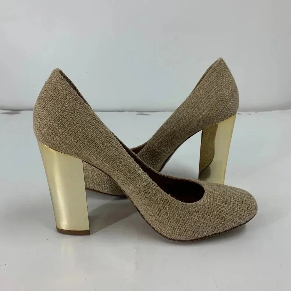 Tory Burch Women's JMadison 105 Burlap Woven‎ Heel Pumps Size 9.5